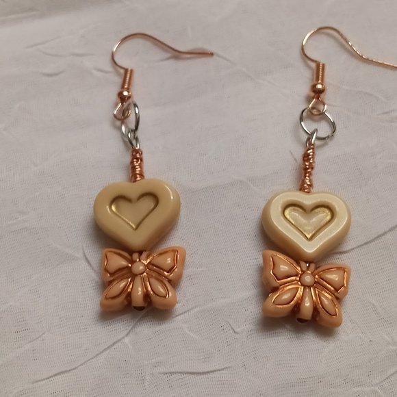 Steel Handmade Hand Crafted Heart & Bow Dangle Earrings Jewelry #54 - Picture 8 of 14